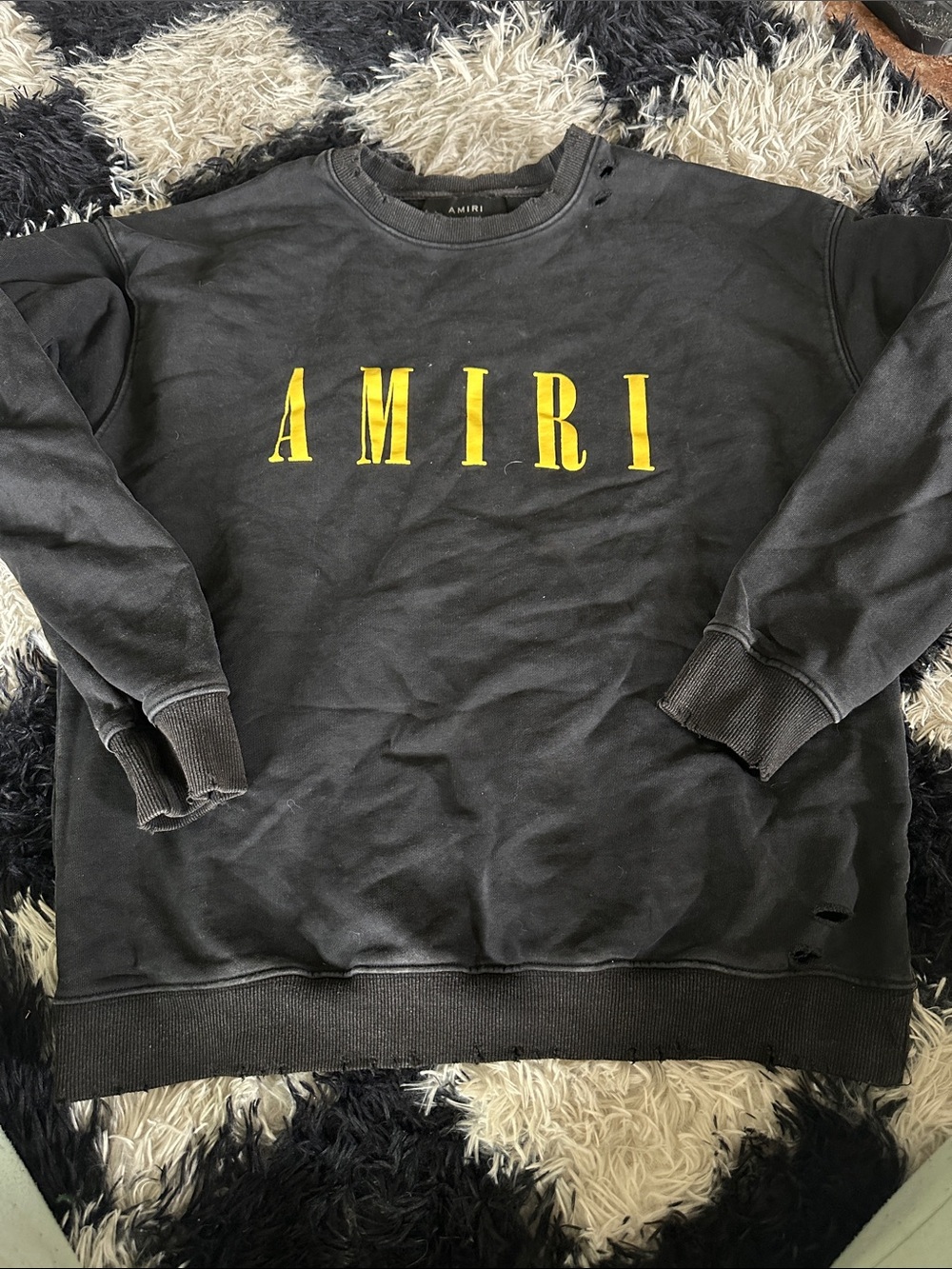 AMIRI Black Crewneck Sweater with Yellow Logo